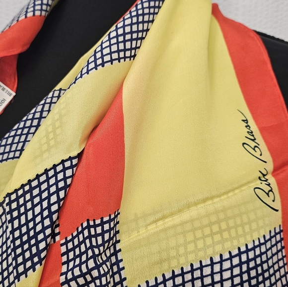 Bill Blass Red and Yellow Checkered Scarf 100% Silk Handrolled - Picture 2 of 6